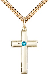 [0624YGF-STN12/24G] 14kt Gold Filled Cross Pendant with a 3mm Zircon Swarovski stone on a 24 inch Gold Plate Heavy Curb chain