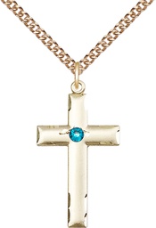 [0624YGF-STN12/24GF] 14kt Gold Filled Cross Pendant with a 3mm Zircon Swarovski stone on a 24 inch Gold Filled Heavy Curb chain