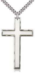 [5736SS/24S] Sterling Silver Cross Pendant on a 24 inch Light Rhodium Heavy Curb chain