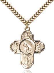 [5741GF/24G] 14kt Gold Filled 5-Way Football Pendant on a 24 inch Gold Plate Heavy Curb chain