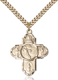 [5742GF/24G] 14kt Gold Filled 5-Way Basketball Pendant on a 24 inch Gold Plate Heavy Curb chain