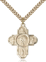 [5743GF/24G] 14kt Gold Filled 5-Way Soccer Pendant on a 24 inch Gold Plate Heavy Curb chain