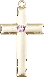 [0624YGF-STN6] 14kt Gold Filled Cross Medal with a 3mm Light Amethyst Swarovski stone