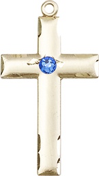 [0624YGF-STN9] 14kt Gold Filled Cross Medal with a 3mm Sapphire Swarovski stone