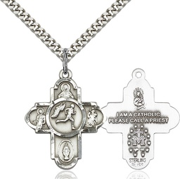 [5747SS/24S] Sterling Silver 5-Way Track&amp;Field Pendant on a 24 inch Light Rhodium Heavy Curb chain