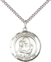 [8028RDSS/18S] Sterling Silver Saint Clare of Assisi Pendant on a 18 inch Light Rhodium Light Curb chain