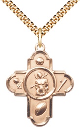 [5749GF/24G] 14kt Gold Filled 5-Way St Sebastian Pendant on a 24 inch Gold Plate Heavy Curb chain