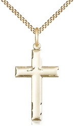 [0624YGF/18G] 14kt Gold Filled Cross Pendant on a 18 inch Gold Plate Light Curb chain