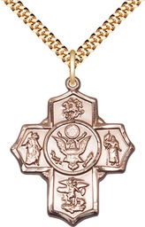 [5790GF2/24G] 14kt Gold Filled 5-Way Army Pendant on a 24 inch Gold Plate Heavy Curb chain