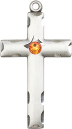 [0624YSS-STN11] Sterling Silver Cross Medal with a 3mm Topaz Swarovski stone