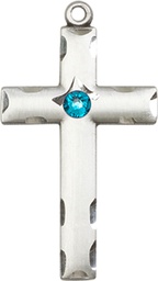 [0624YSS-STN12] Sterling Silver Cross Medal with a 3mm Zircon Swarovski stone