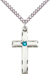 [0624YSS-STN12/24SS] Sterling Silver Cross Pendant with a 3mm Zircon Swarovski stone on a 24 inch Sterling Silver Heavy Curb chain