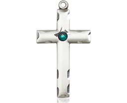 [0624YSS-STN5] Sterling Silver Cross Medal with a 3mm Emerald Swarovski stone