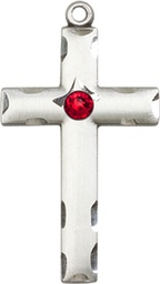 [0624YSS-STN7] Sterling Silver Cross Medal with a 3mm Ruby Swarovski stone