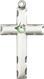 [0624YSS-STN8] Sterling Silver Cross Medal with a 3mm Peridot Swarovski stone