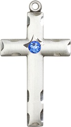[0624YSS-STN9] Sterling Silver Cross Medal with a 3mm Sapphire Swarovski stone