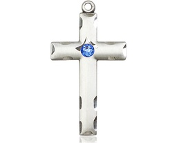 [0624YSS-STN9] Sterling Silver Cross Medal with a 3mm Sapphire Swarovski stone