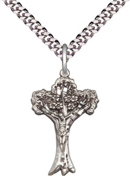 [0634SS/24S] Sterling Silver Crucifix Pendant on a 24 inch Light Rhodium Heavy Curb chain