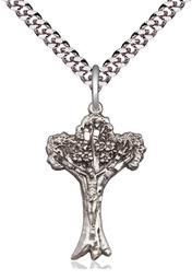 [0634SS/24S] Sterling Silver Crucifix Pendant on a 24 inch Light Rhodium Heavy Curb chain