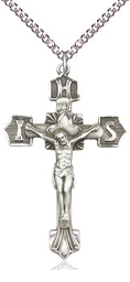 [0637SS/24SS] Sterling Silver Crucifix Pendant on a 24 inch Sterling Silver Heavy Curb chain