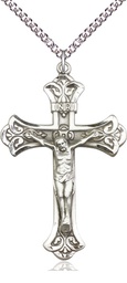 [0642SS/24SS] Sterling Silver Crucifix Pendant on a 24 inch Sterling Silver Heavy Curb chain