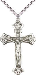 [0642SS/24SS] Sterling Silver Crucifix Pendant on a 24 inch Sterling Silver Heavy Curb chain