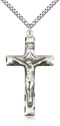 [0644SS/24SS] Sterling Silver Crucifix Pendant on a 24 inch Sterling Silver Heavy Curb chain