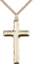 [0644YGF/24GF] 14kt Gold Filled Cross Pendant on a 24 inch Gold Filled Heavy Curb chain