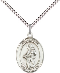 [8029SS/18S] Sterling Silver Saint Jane of Valois Pendant on a 18 inch Light Rhodium Light Curb chain