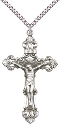 [0647SS/24SS] Sterling Silver Crucifix Pendant on a 24 inch Sterling Silver Heavy Curb chain