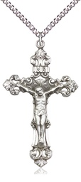 [0647SS/24SS] Sterling Silver Crucifix Pendant on a 24 inch Sterling Silver Heavy Curb chain
