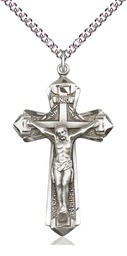 [0650SS/24SS] Sterling Silver Crucifix Pendant on a 24 inch Sterling Silver Heavy Curb chain