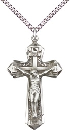 [0650SS/24SS] Sterling Silver Crucifix Pendant on a 24 inch Sterling Silver Heavy Curb chain