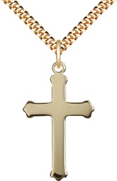[0651YGF1/24G] 14kt Gold Filled Cross Pendant on a 24 inch Gold Plate Heavy Curb chain