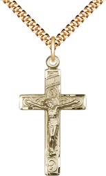 [0652GF/24G] 14kt Gold Filled Crucifix Pendant on a 24 inch Gold Plate Heavy Curb chain