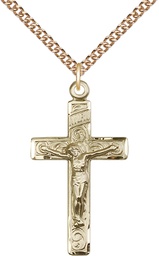[0652GF/24GF] 14kt Gold Filled Crucifix Pendant on a 24 inch Gold Filled Heavy Curb chain