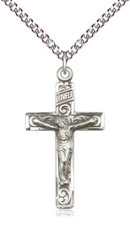 [0652SS/24SS] Sterling Silver Crucifix Pendant on a 24 inch Sterling Silver Heavy Curb chain