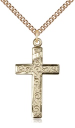 [0652YGF/24GF] 14kt Gold Filled Cross Pendant on a 24 inch Gold Filled Heavy Curb chain