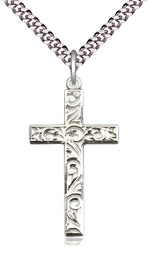 [0652YSS/24S] Sterling Silver Cross Pendant on a 24 inch Light Rhodium Heavy Curb chain