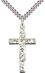 [0652YSS/24S] Sterling Silver Cross Pendant on a 24 inch Light Rhodium Heavy Curb chain