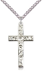 [0652YSS/24SS] Sterling Silver Cross Pendant on a 24 inch Sterling Silver Heavy Curb chain