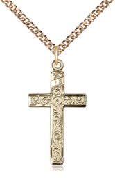 [0653YGF/24GF] 14kt Gold Filled Cross Pendant on a 24 inch Gold Filled Heavy Curb chain