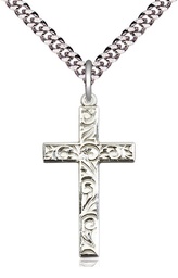 [0653YSS/24S] Sterling Silver Cross Pendant on a 24 inch Light Rhodium Heavy Curb chain