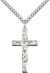 [0653YSS/24SS] Sterling Silver Cross Pendant on a 24 inch Sterling Silver Heavy Curb chain