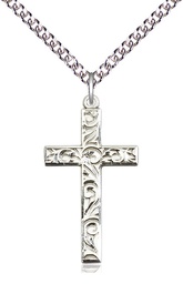 [0653YSS/24SS] Sterling Silver Cross Pendant on a 24 inch Sterling Silver Heavy Curb chain