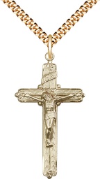 [0655GF/24G] 14kt Gold Filled Crucifix Pendant on a 24 inch Gold Plate Heavy Curb chain