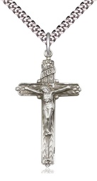 [0655SS/24S] Sterling Silver Crucifix Pendant on a 24 inch Light Rhodium Heavy Curb chain
