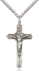 [0655SS/24SS] Sterling Silver Crucifix Pendant on a 24 inch Sterling Silver Heavy Curb chain