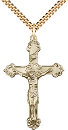 [0656GF/24G] 14kt Gold Filled Crucifix Pendant on a 24 inch Gold Plate Heavy Curb chain