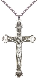[0658SS/24SS] Sterling Silver Crucifix Pendant on a 24 inch Sterling Silver Heavy Curb chain